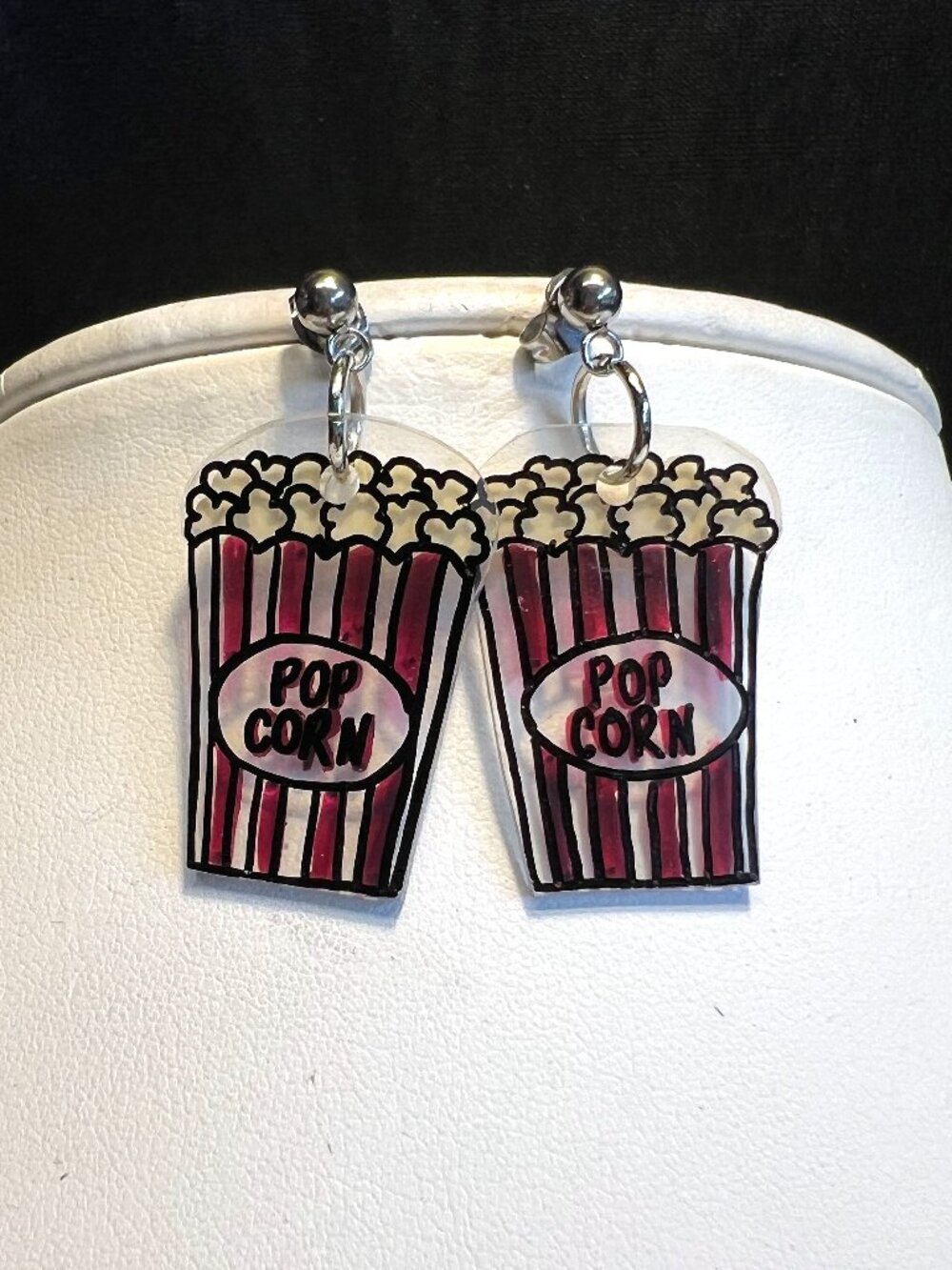Popcorn Bucket Earrings, Stainless Steel Posts, OOAK